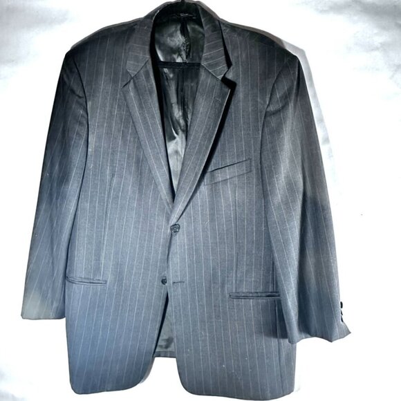 Claiborne Size 46R 46S Pin Striped Blazer Wool Black Gray - Picture 1 of 10